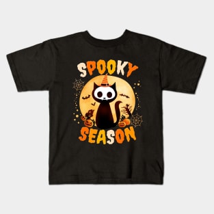 Spooky Season Cat Pumpkin Halloween T-Shirt Kids T-Shirt